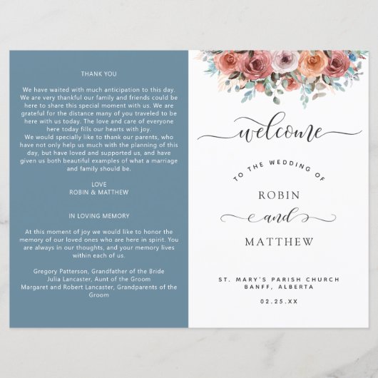 Ethereal Dusty Blue, Floral Wedding Program (Vorderseite)