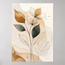 Ethereal Earth Tones: Modern Botanical Line Art wi