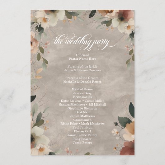 Ethereal Elegance Beige Ecru Hochzeitsfeier Programm (Rückseite)