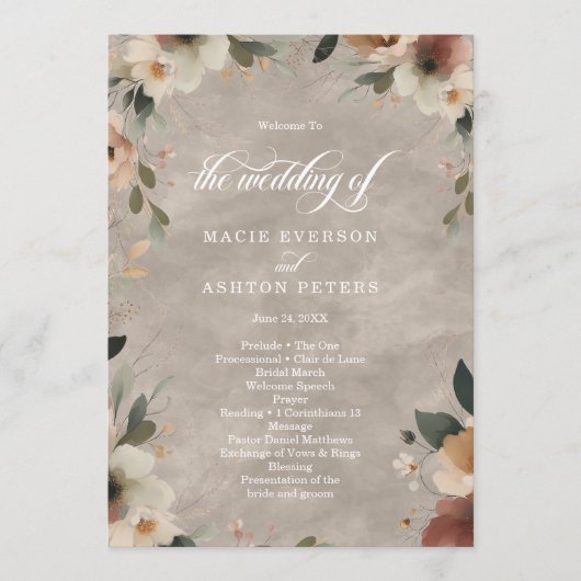 Ethereal Elegance Beige Ecru Hochzeitsfeier Programm (Vorderseite)