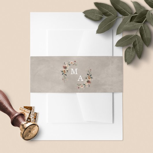 Ethereal Elegance Beige Taupe Monogram Wedding Einladungsbanderole