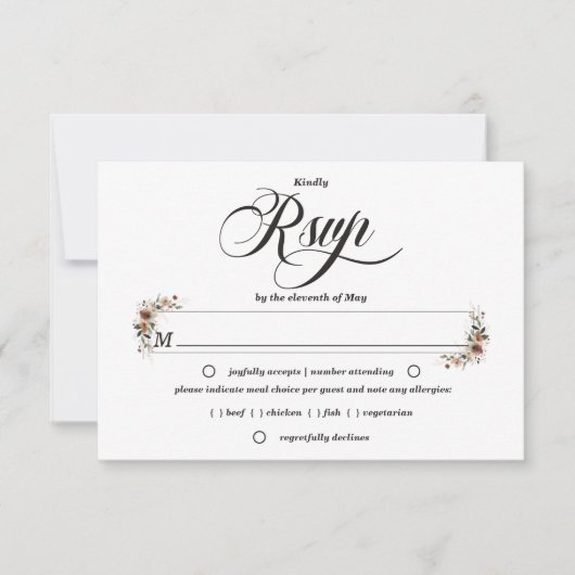 Ethereal Elegance Classic White Boho Wedding RSVP Karte (Vorderseite)