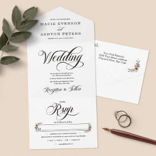 Ethereal Elegance Classic White Watercolor Wedding All In One Einladung