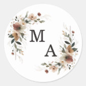 Ethereal Elegance Floral Wreath Wedding Monogram Runder Aufkleber (Vorderseite)