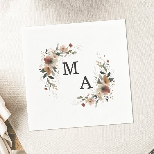 Ethereal Elegance Floral Wreath Wedding Monogram Serviette