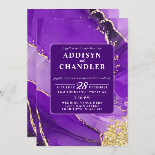 Ethereal Elegance: Lila geode-Inspiriert Hochzeit Einladung (Vorne/Hinten)