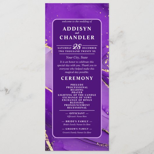 Ethereal Elegance: Lila geode-Inspiriert Hochzeit Programm (Vorderseite)