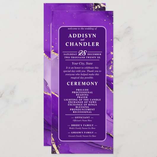 Ethereal Elegance: Lila geode-Inspiriert Hochzeit Programm (Vorne/Hinten)