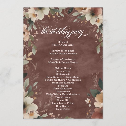 Ethereal Elegance Rustic Garnet Hochzeit Zeremonie Programm (Rückseite)