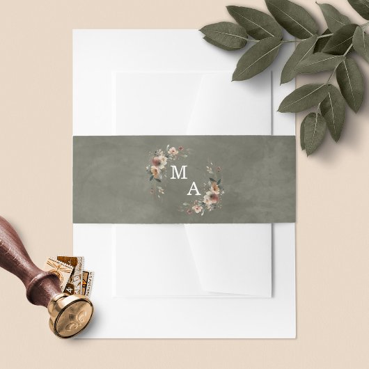 Ethereal Elegance Sage Green Monogram Wedding Einladungsbanderole