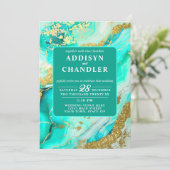 Ethereal Elegance Türkis Geode Inspiriert Hochzeit Einladung (Stehend Vorderseite)