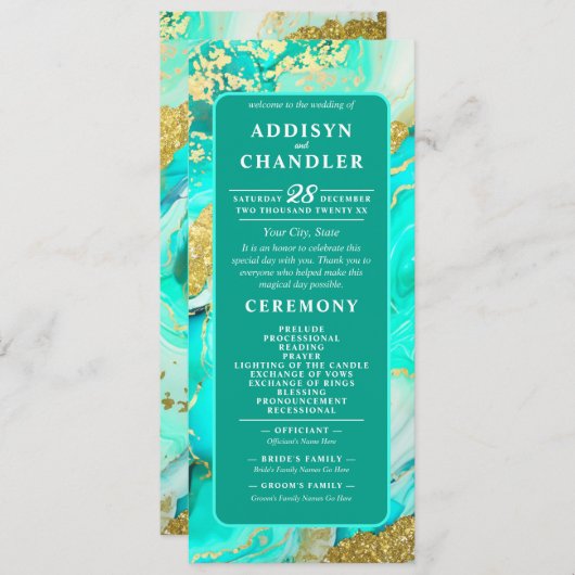 Ethereal Elegance Türkis Geode Inspiriert Hochzeit Programm (Vorne/Hinten)