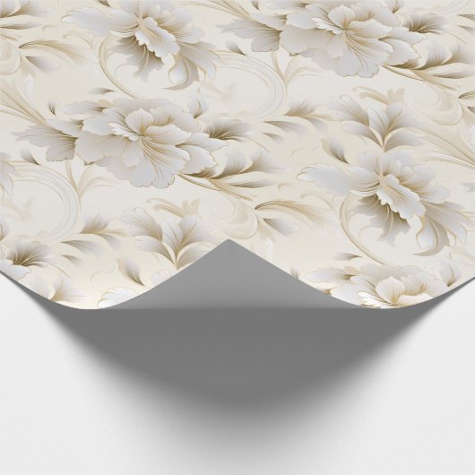 Ethereal Elegance: Weiße und Elfenbeinblumen Geschenkpapier (Ecke)