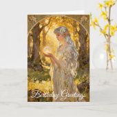 Ethereal Elf Maiden Art Nouveau Style Karte (Gelbe Blume)