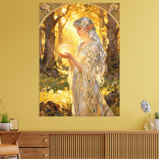 Ethereal Elf Maiden in Art Nouveau Style Leinwanddruck