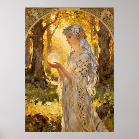 Ethereal Elf Maiden in Art Nouveau Style Poster (Vorne)
