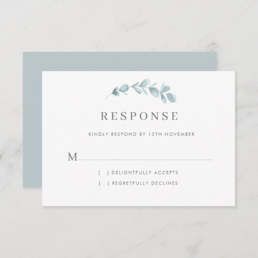 Ethereal Eucalyptus Dusty Blue Wedding RSVP Karte (Vorne/Hinten)