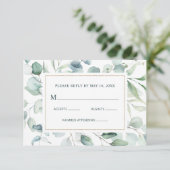 Ethereal Eukalyptus Gold Greenerity Wedding RSVP Karte (Stehend Vorderseite)
