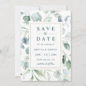 Ethereal Eukalyptus Gold Greenerity Wedding Save The Date (Vorderseite)
