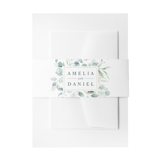 Ethereal Eukalyptus Gold Rahmen Greenerity Wedding Einladungsbanderole (Vorderseite Beispiel)