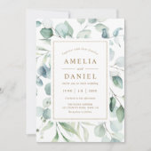 Ethereal Eukalyptus Gold Script Greenery Wedding Einladung (Vorderseite)