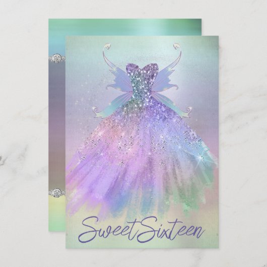 Ethereal Fairy Gown | Rainbow Ombre Pastel Sheen Einladung (Vorne/Hinten)