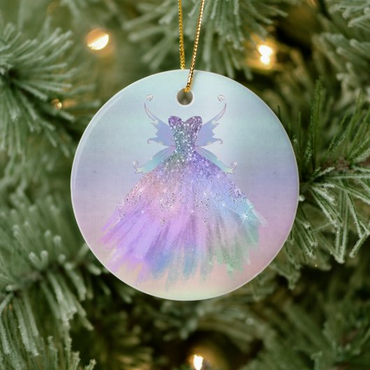 Ethereal Fairy Gown | Rainbow Ombre Pastel Sheen Keramik Ornament (Baum)