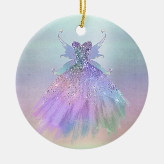 Ethereal Fairy Gown | Rainbow Ombre Pastel Sheen Keramik Ornament (Vorne)