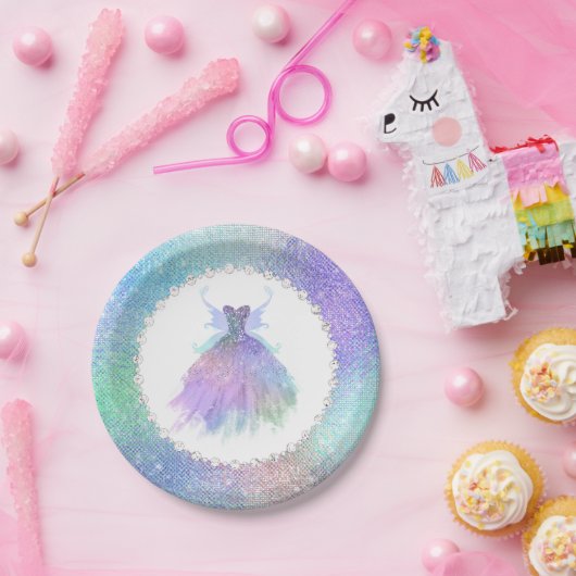 Ethereal Fairy Gown | Rainbow Ombre Pastel Sheen Pappteller (Party)