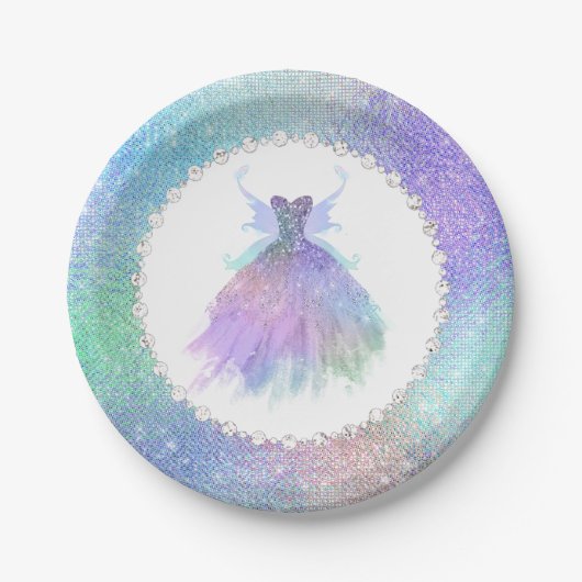 Ethereal Fairy Gown | Rainbow Ombre Pastel Sheen Pappteller (Vorderseite)