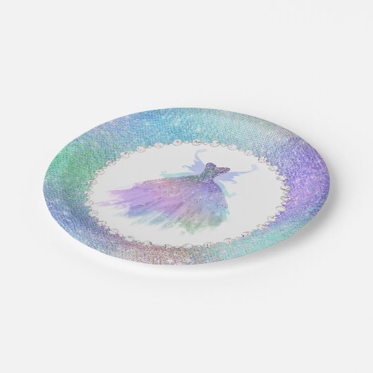 Ethereal Fairy Gown | Rainbow Ombre Pastel Sheen Pappteller (Schrägansicht)