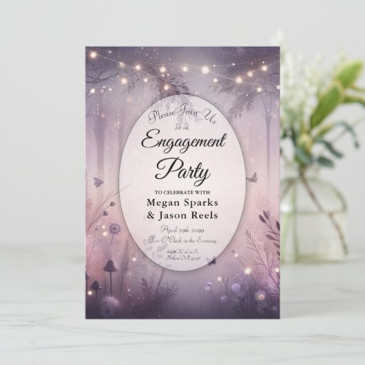 Ethereal Fairy Lights Forest Engagement Party Einladung (Stehend Vorderseite)