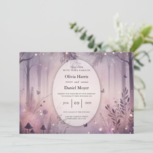 Ethereal Fairy Lights Forest Wedding Einladung (Stehend Vorderseite)