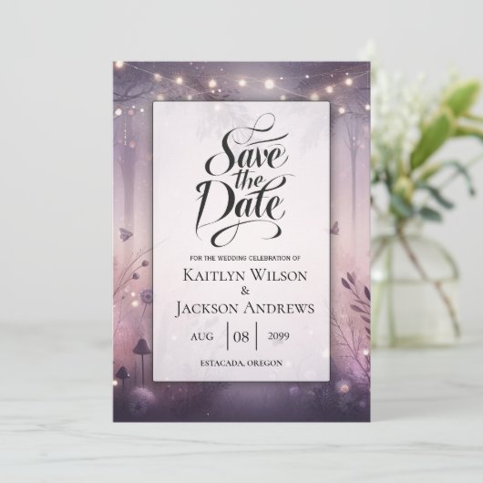 Ethereal Fairy Lights Forest Wedding Save The Date (Stehend Vorderseite)