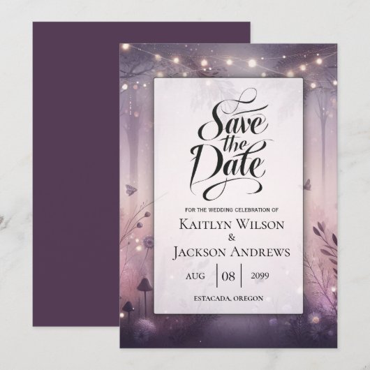 Ethereal Fairy Lights Forest Wedding Save The Date (Vorne/Hinten)