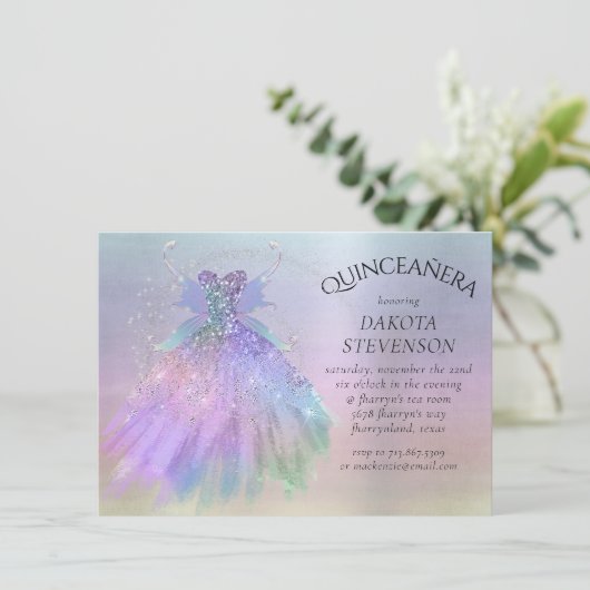 Ethereal Fairy Wing Gown | Rainbow Pastel Sheen Einladung (Stehend Vorderseite)