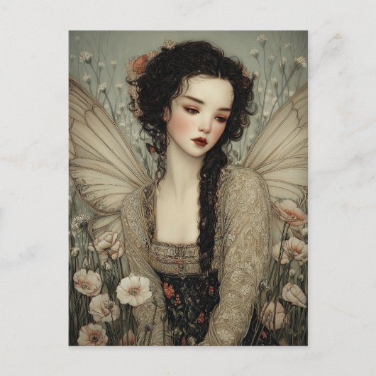 Ethereal Fairy With Wings in flower Garden Art Postkarte (Vorderseite)