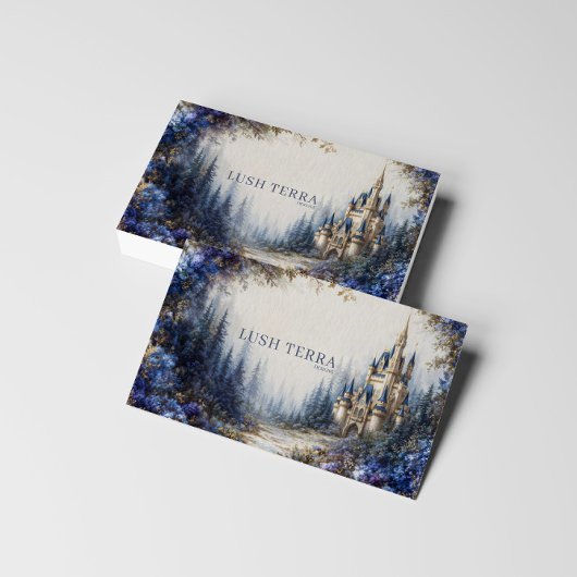 Ethereal Fairytale Castle Blue Floral Misty Forest Visitenkarte