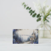 Ethereal Fairytale Castle Blue Floral Misty Forest Visitenkarte (Stehend Vorderseite)