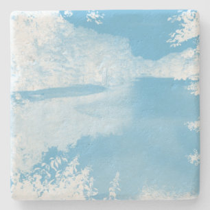 Ethereal Fantasy Blue, White Winter River Steinuntersetzer