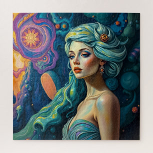 Ethereal Fantasy-Frau mit blühendem Haar Puzzle