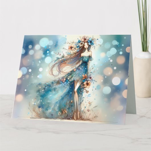 Ethereal Fantasy Goddess in a Watercolor Dream Karte (Vorderseite)