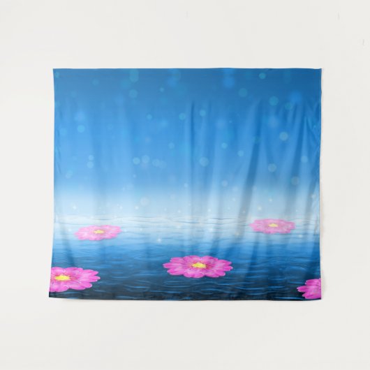 Ethereal Fantasy Lake with Floating Pink Lotus Wandteppich (Vorderseite (Horizontal))