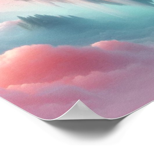 Ethereal Floating Islands and Waterfalls in Pastel Poster (Ecke)