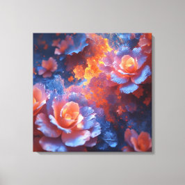 Ethereal Floral Energy – Blue & Fiery Rose Art Leinwanddruck