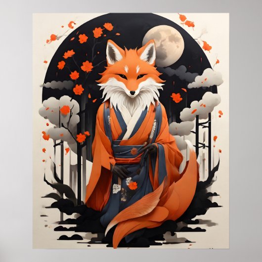 Ethereal Fox in Mondlicht Nacht Poster (Vorne)