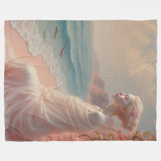 Ethereal Frau am Dreamy Beach Fleecedecke (Vorderseite (Horizontal))