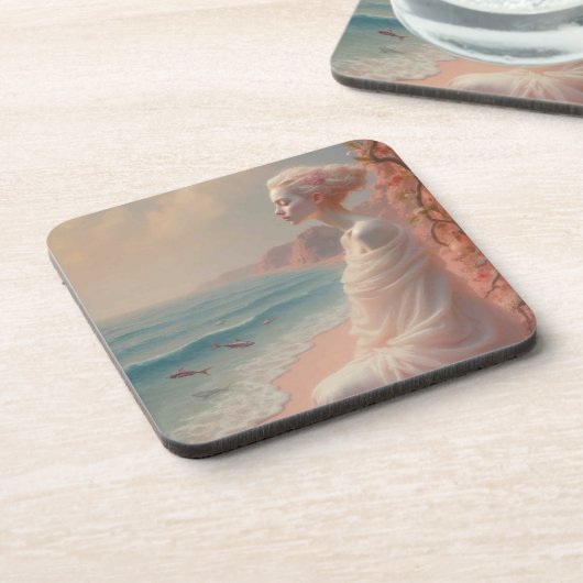 Ethereal Frau am Dreamy Beach Getränkeuntersetzer (Linke Seite)