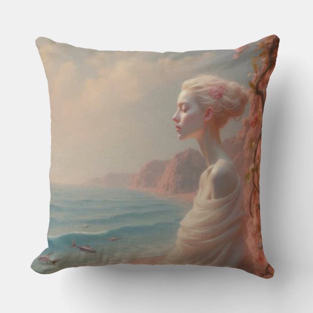 Ethereal Frau am Dreamy Beach Kissen (Vorderseite)
