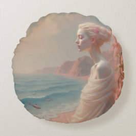 Ethereal Frau am Dreamy Beach Rundes Kissen